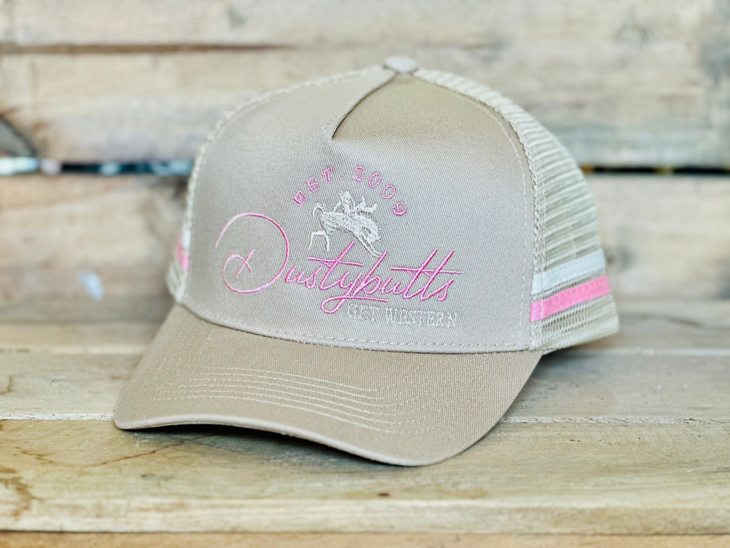 Dustybutts Trucker Cap // Tan & Pink