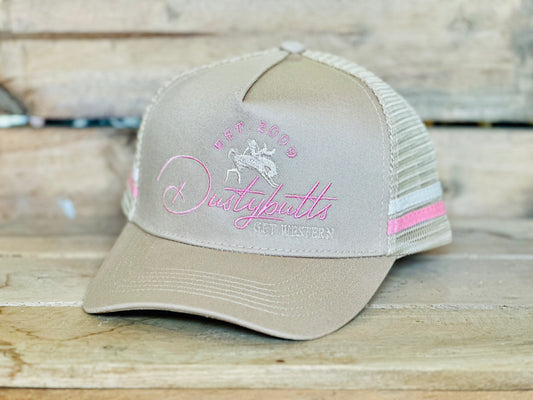 Dustybutts Trucker Cap // Tan & Pink
