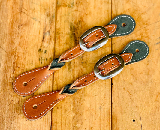 Dustybutts Harness Leather Twisted Spur Straps // Brown & Grey