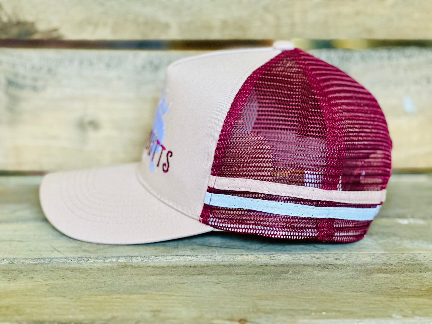 Dustybutts Trucker Cap // Tan & Burgundy