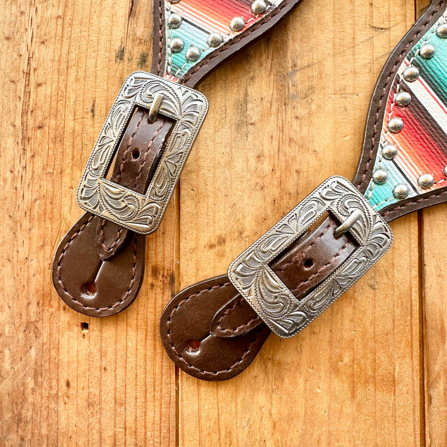 Ladies Size Southwest Teal Serape Print Spur Straps