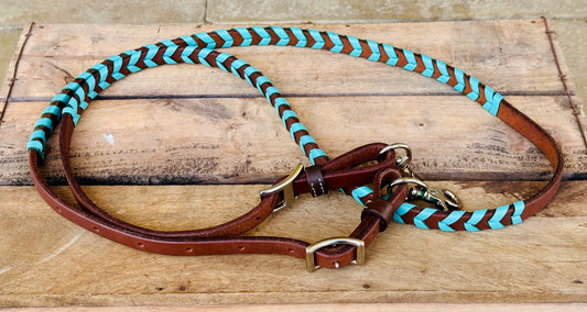 Dustybutts Harness Leather Laced Barrel Racing Reins // Turquoise