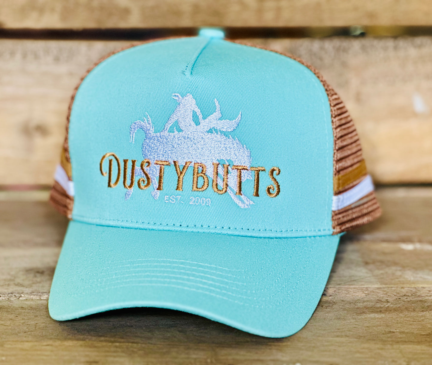 Dustybutts Trucker Cap // Ponytail // Turquoise & Brown