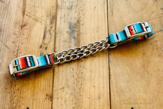 Nylon Flat Double Chain Curb Strap // Teal Serape
