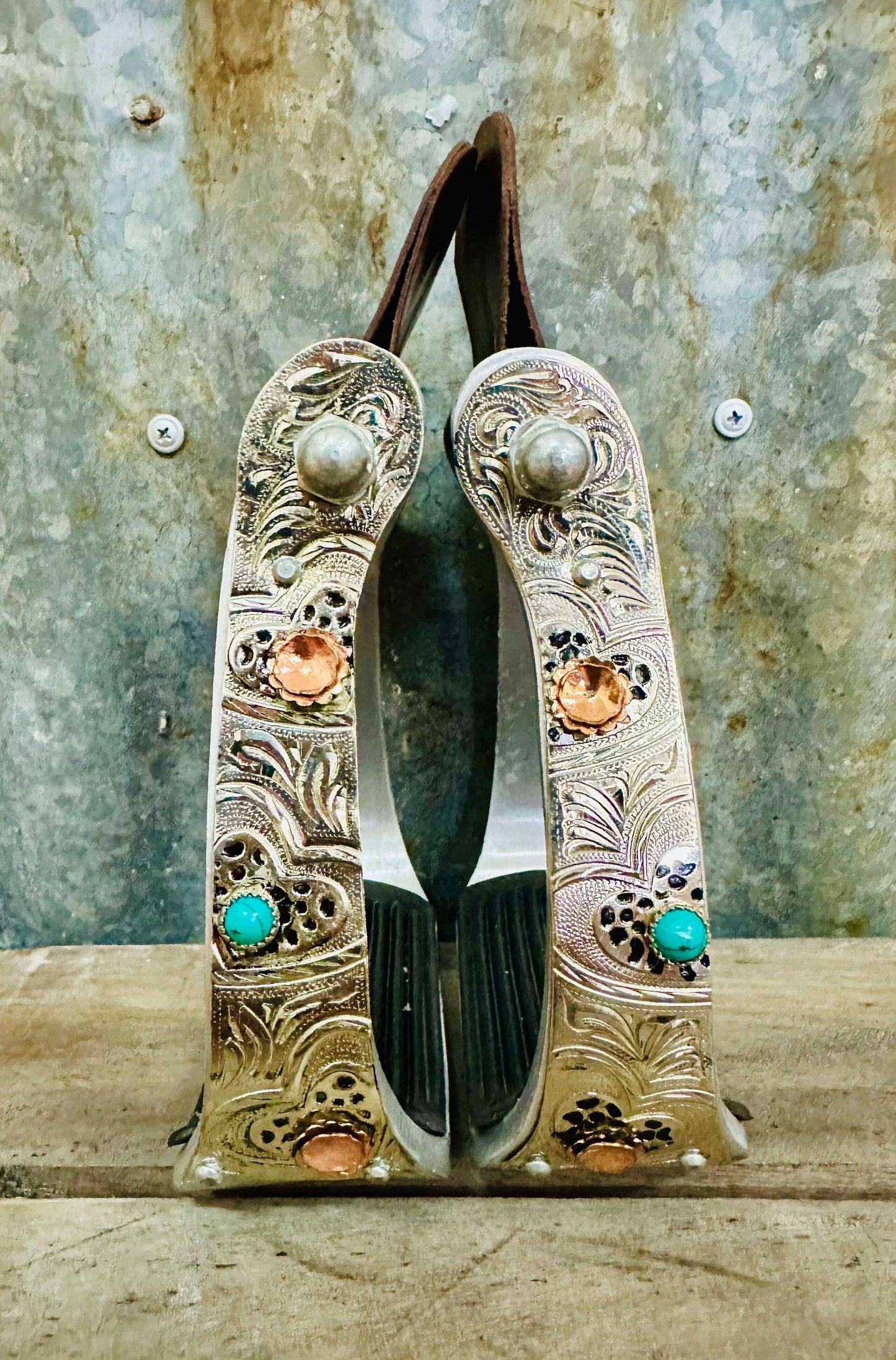 aluminium-stirrups-with-engraved-heart-detailing-and-copper-turquoise-accents-stirrups---dustybutts-australia-35929598