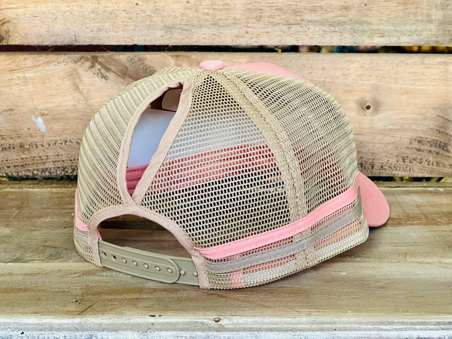 Dustybutts Trucker Cap // Ponytail // Pink Blush & Tan