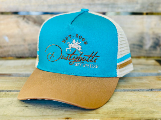 Dustybutts Trucker Cap // Ponytail // Leopard, Teal & Tan