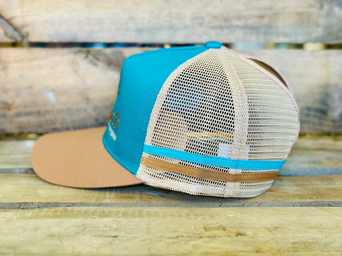 Dustybutts Trucker Cap // Ponytail // Leopard, Teal & Tan