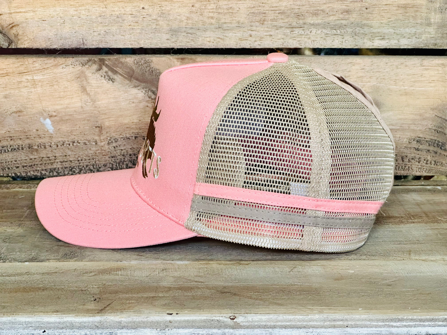 Dustybutts Trucker Cap // Ponytail // Pink Blush & Tan