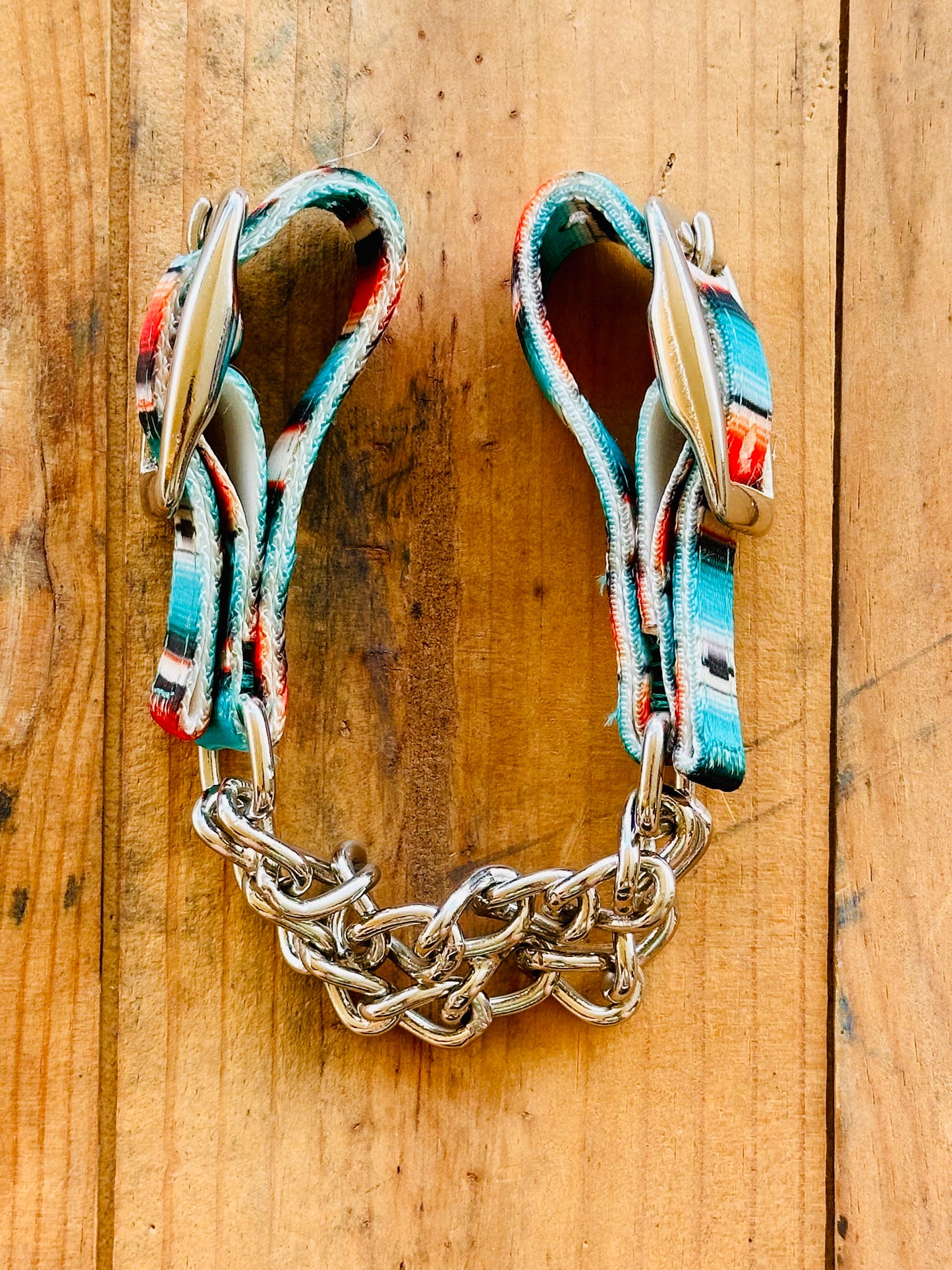 Nylon Flat Double Chain Curb Strap // Teal Serape