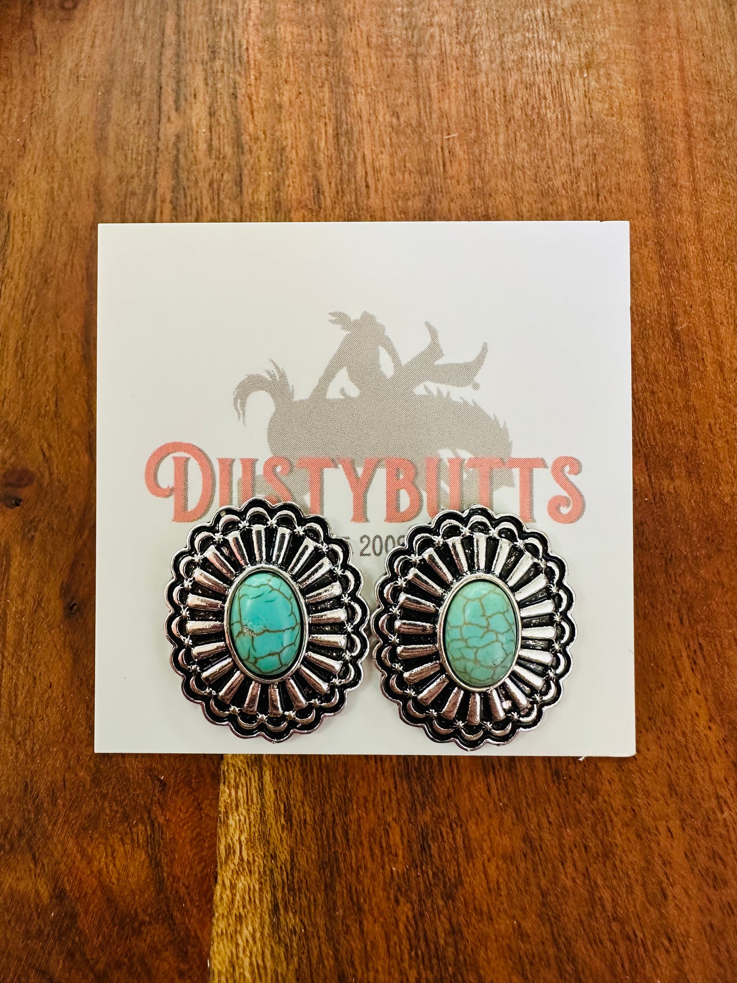 Turquoise & Silver Concho Earrings