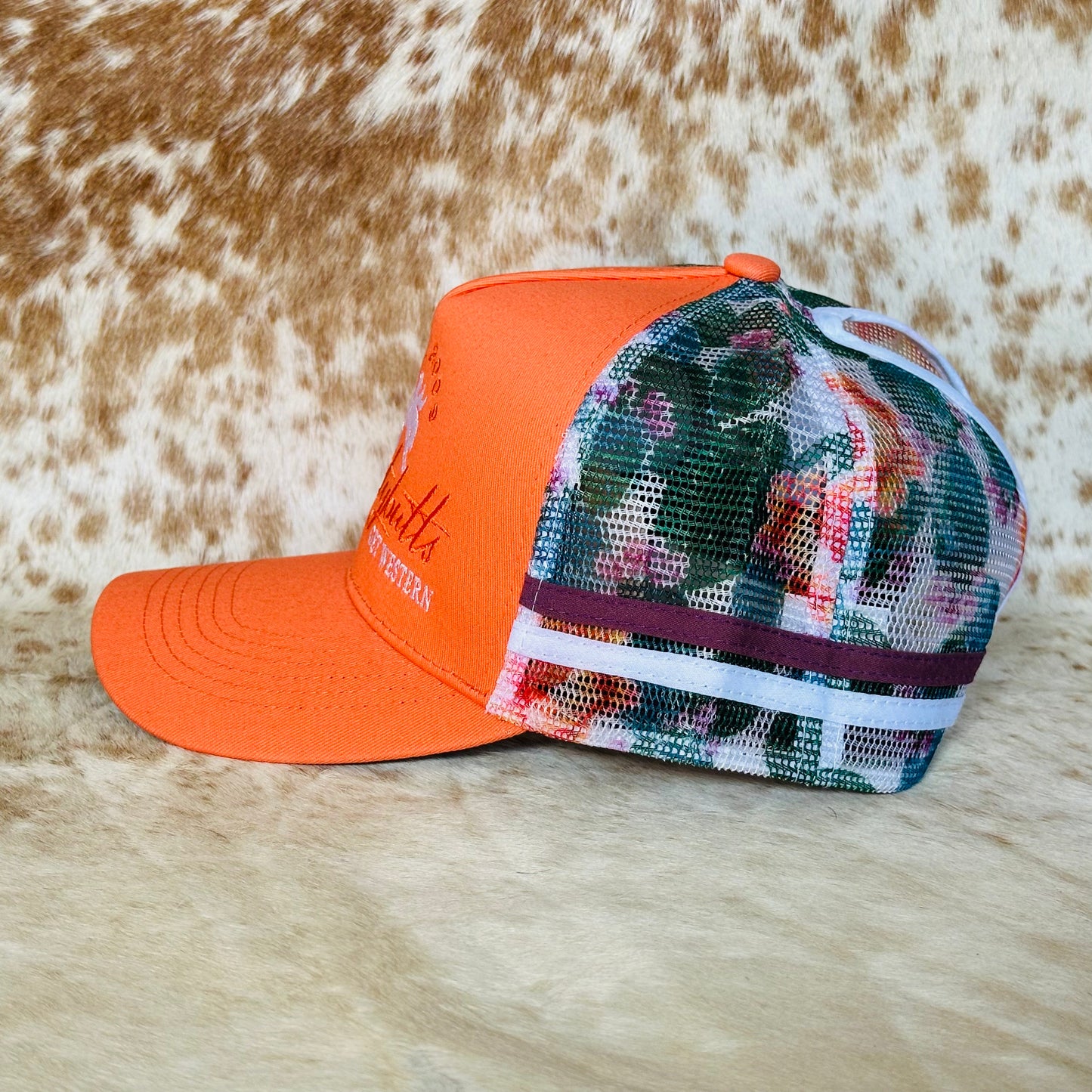 Dustybutts Trucker Cap // Ponytail // Coral & Cactus