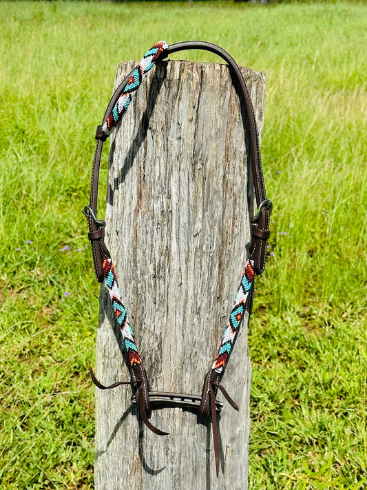 Dustybutts Harness Leather One Eared Beaded Bridle
