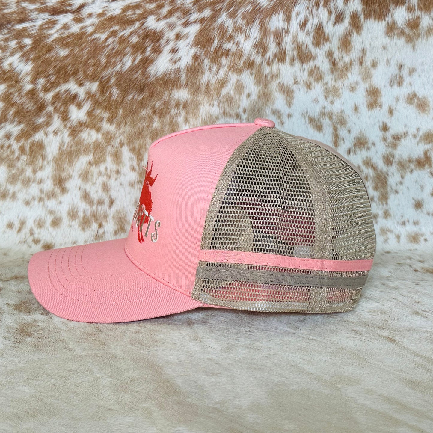 Dustybutts Trucker Cap // Ponytail // Pink & Tan