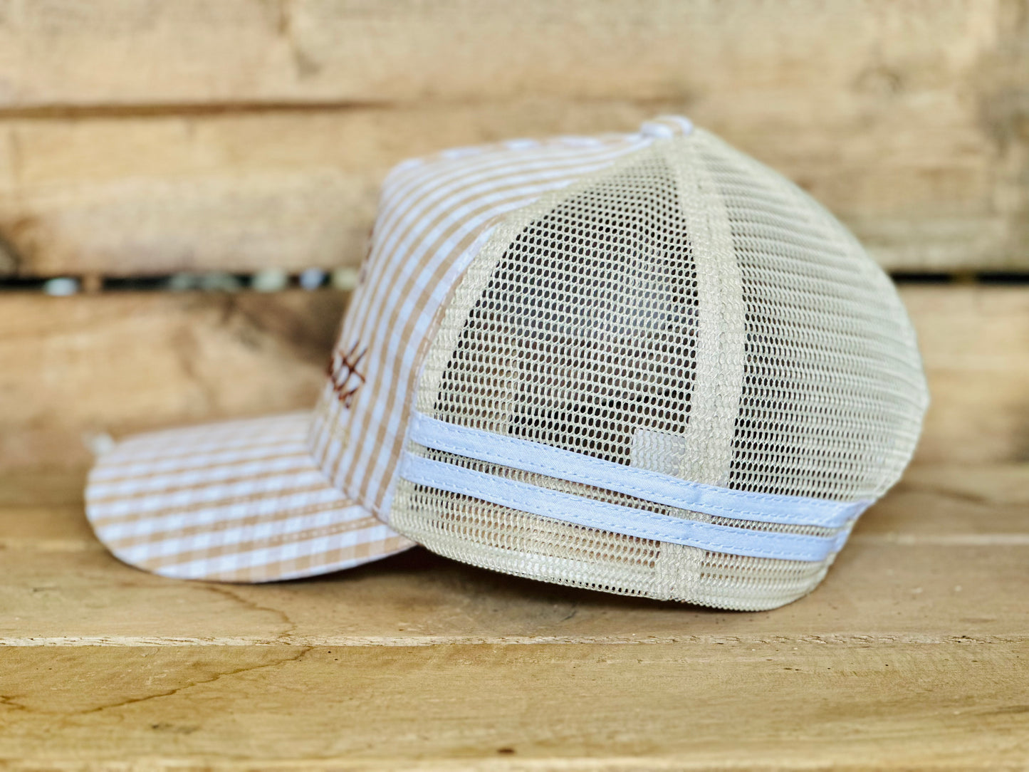 Dustybutts Trucker Cap // Tan Gingham