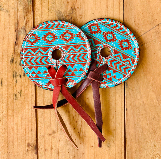 Leather Bit Guards // Teal & Brown Navajo Print