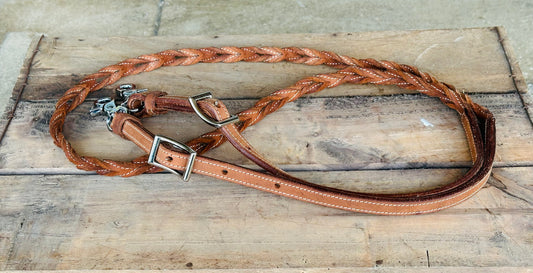 Dustybutts Harness Leather Double Stitched Twisted Bloodknot Barrel Reins