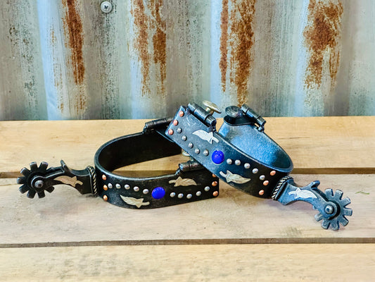 Antique Grey Steel Spur With Purple Marble Studs