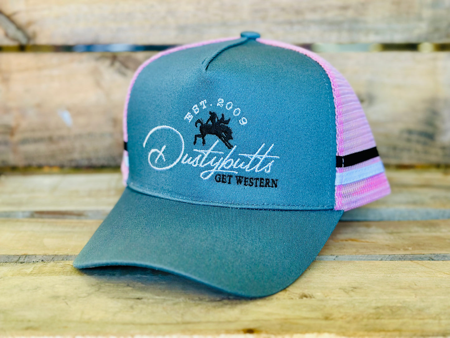 Dustybutts Trucker Cap // Ponytail // Grey & Pink
