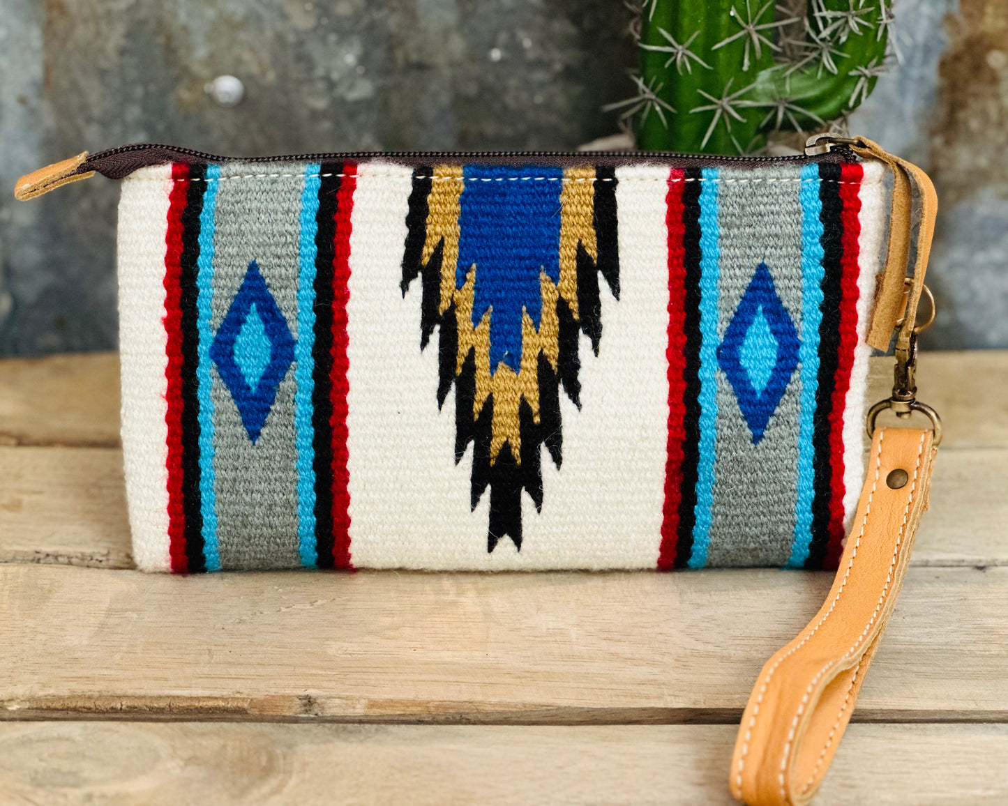 White Saddle Blanket Clutch with Brown Tooling Details