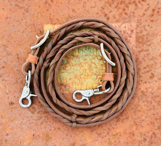 Dustybutts Harness Leather Laced Barrel Reins // Brown Lacing