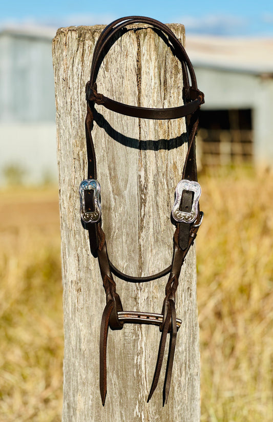 Harness Leather Bloodknot Browband Bridle With Engraved Buckle