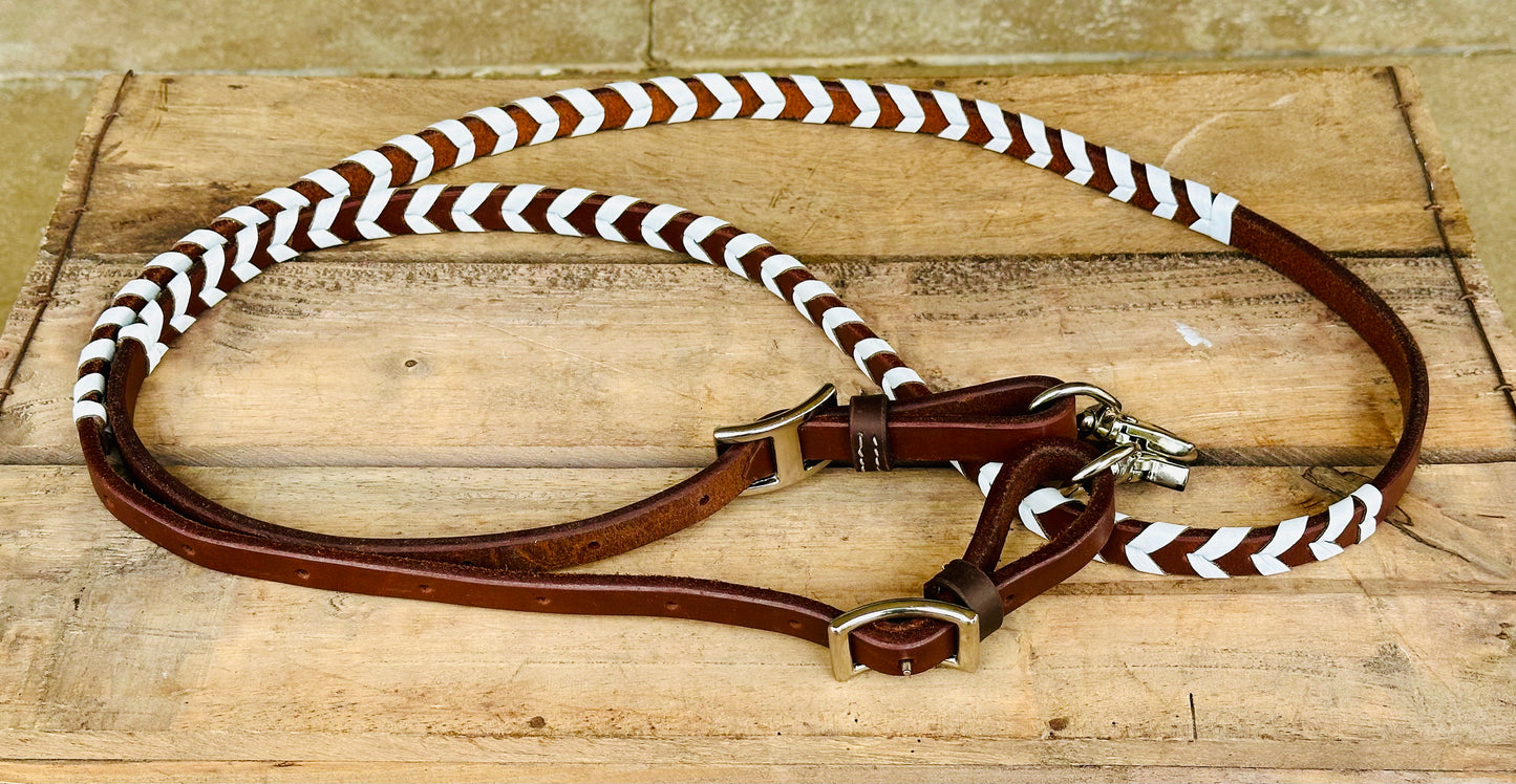Dustybutts Harness Leather Laced Barrel Racing Reins // White