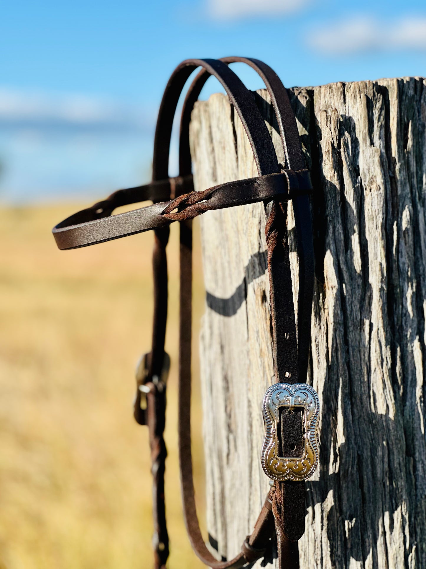 Harness Leather Bloodknot Browband Bridle With Engraved Buckle