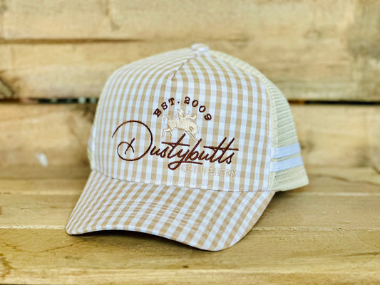 Dustybutts Trucker Cap // Tan Gingham