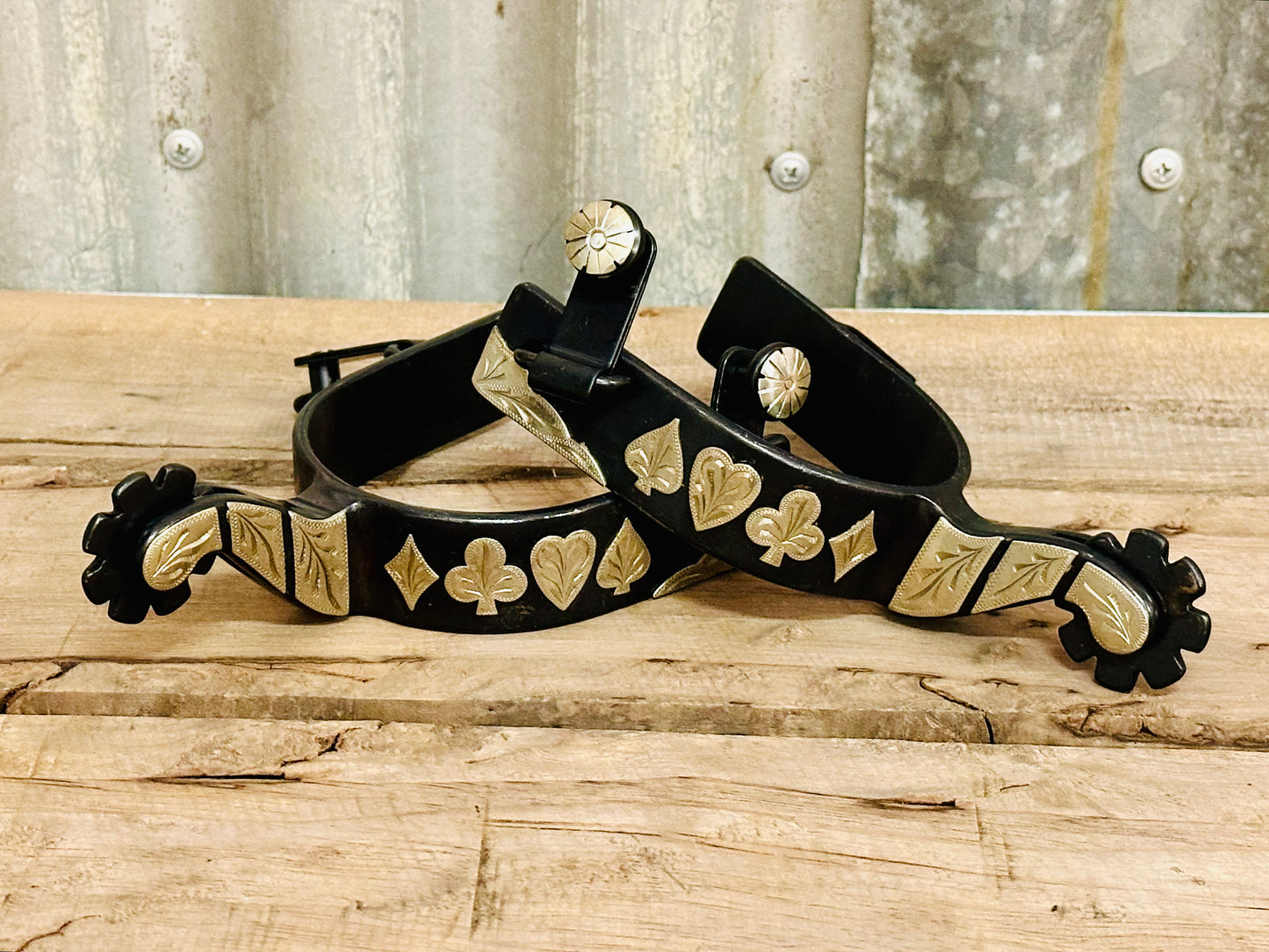 Black Steel Spur With Silver ‘Poker Hand’ Design