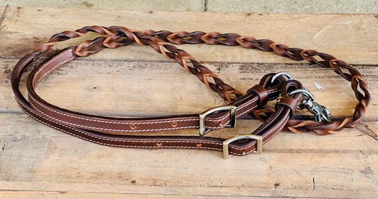 Dustybutts Harness Leather Twisted Bloodknot Barrel / Roping Reins