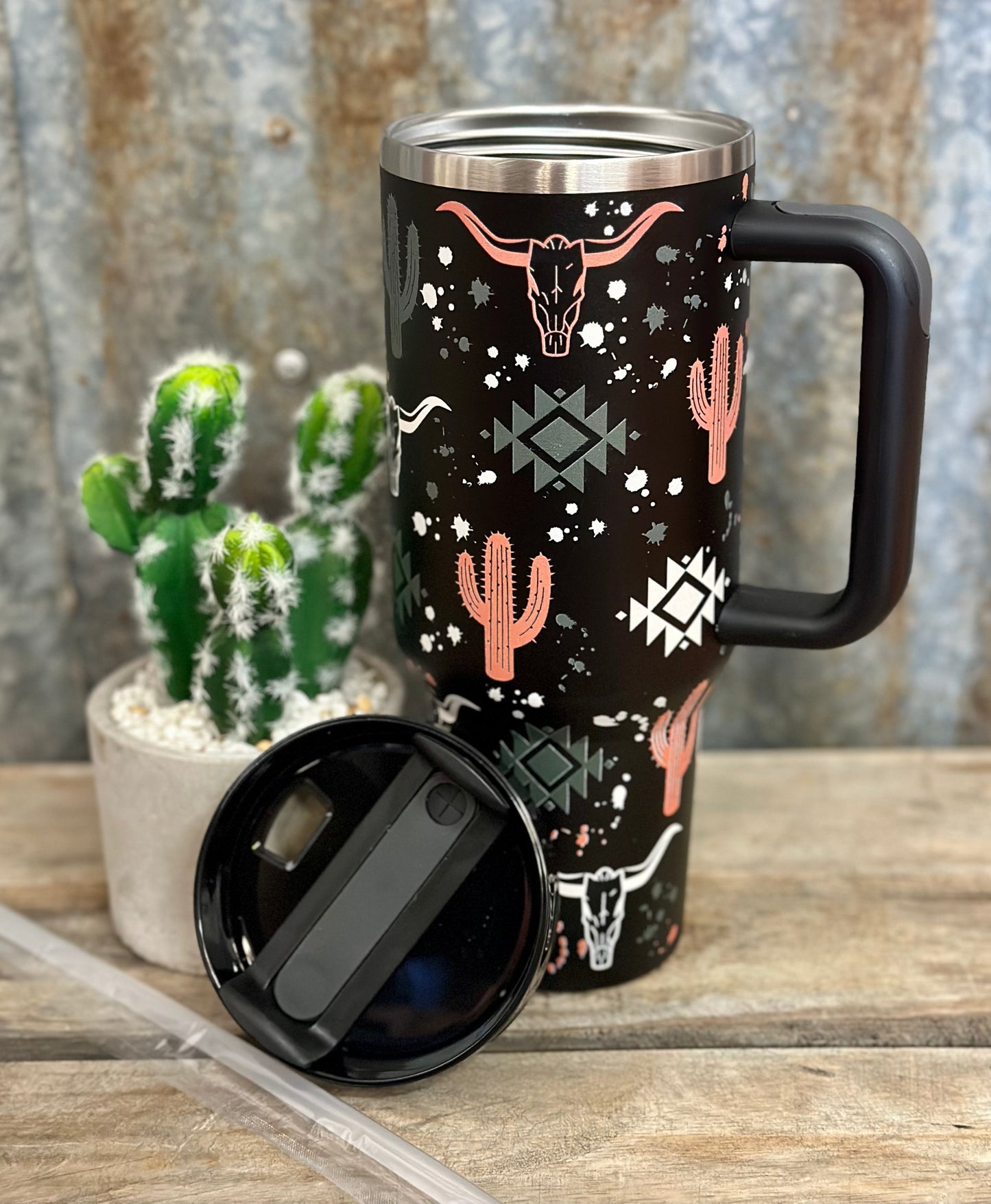 40oz Aztec Tumbler // Bullskull & Cactus