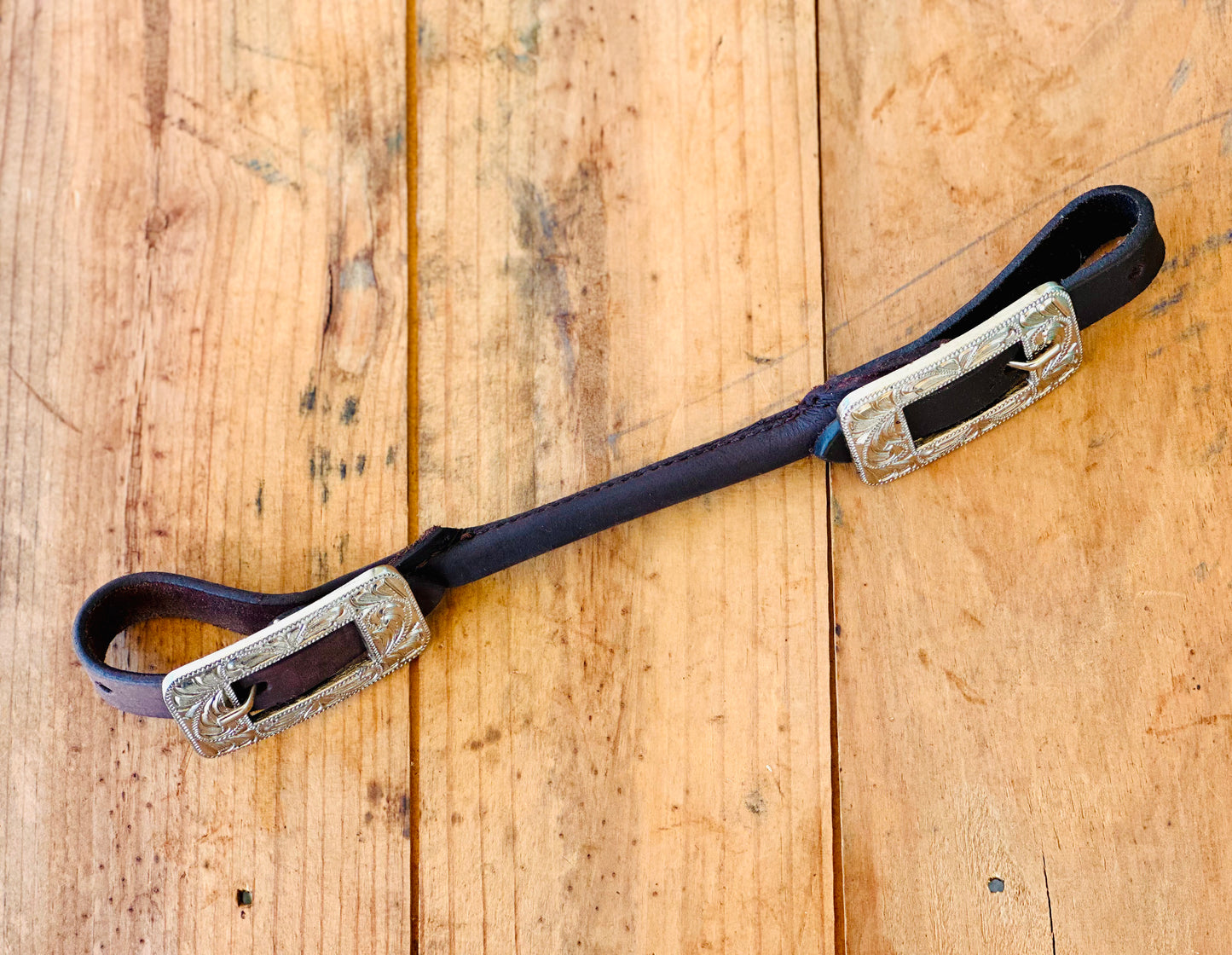 Dustybutts Rolled Leather Curb Strap With Fancy Engraved Buckle