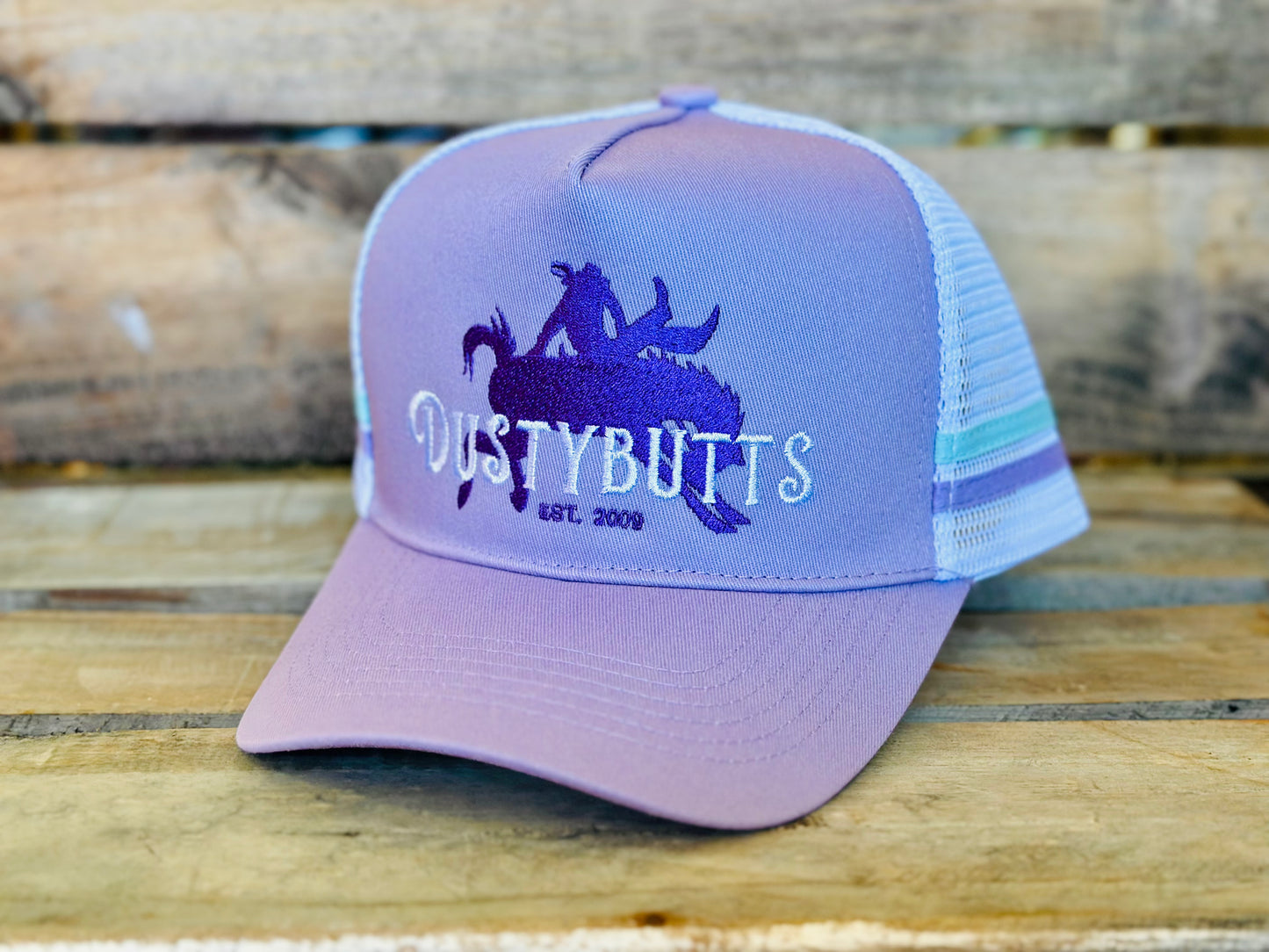 Dustybutts Trucker Cap // Ponytail // Lavender & White