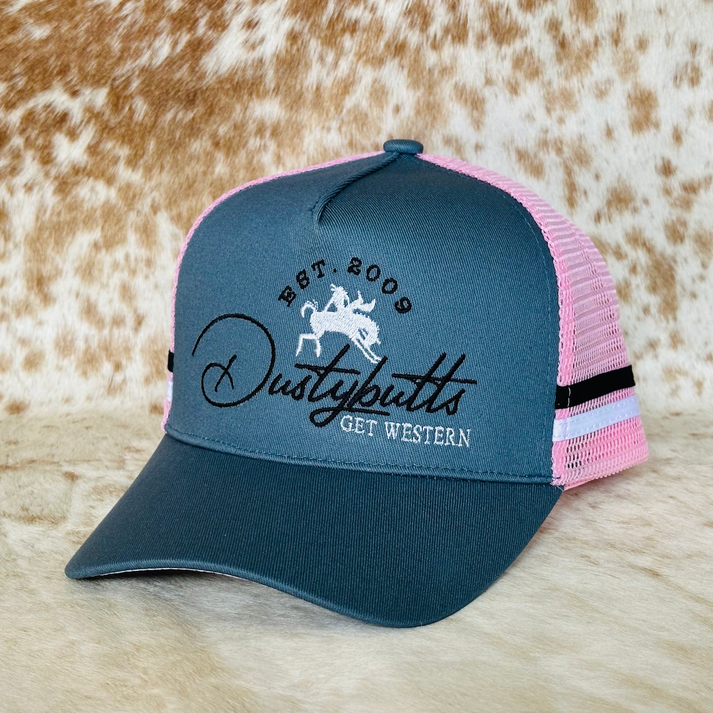Dustybutts Trucker Cap // Ponytail // Pink & Grey