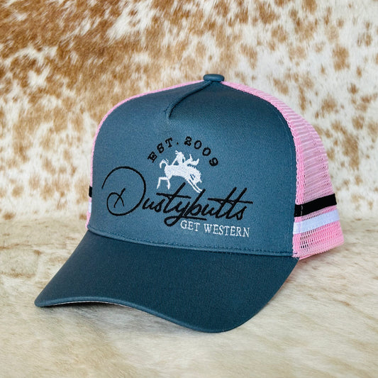 Dustybutts Trucker Cap // Ponytail // Pink & Grey