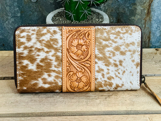 Cowhide Zippered Wallet With Tooling
