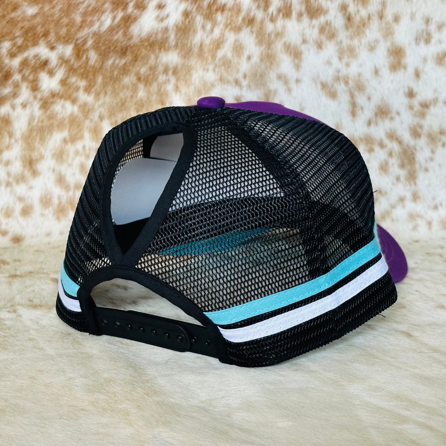 Dustybutts Trucker Cap // Ponytail // Purple, White & Turquoise
