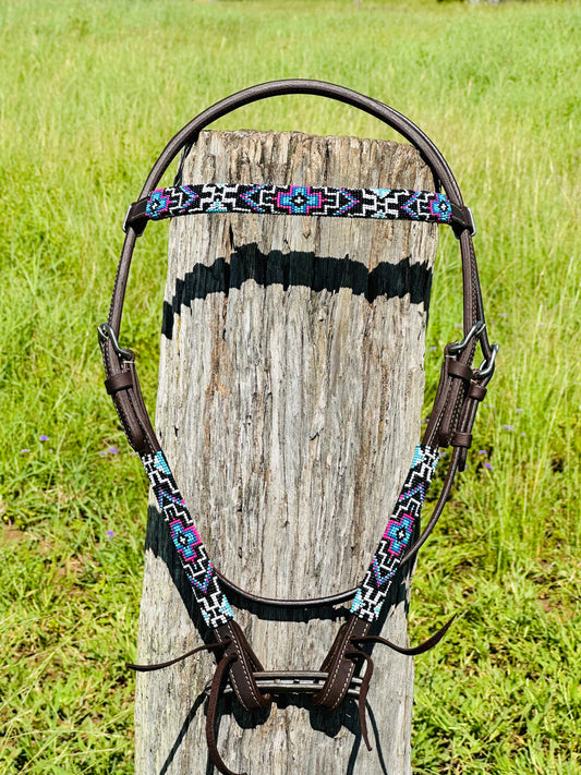Dustybutts Harness Leather Beaded Bridle