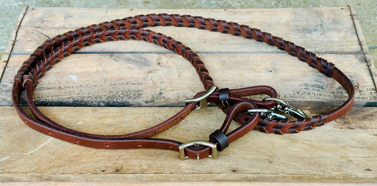 Dustybutts Harness Leather Laced Barrel Racing Reins // Brown