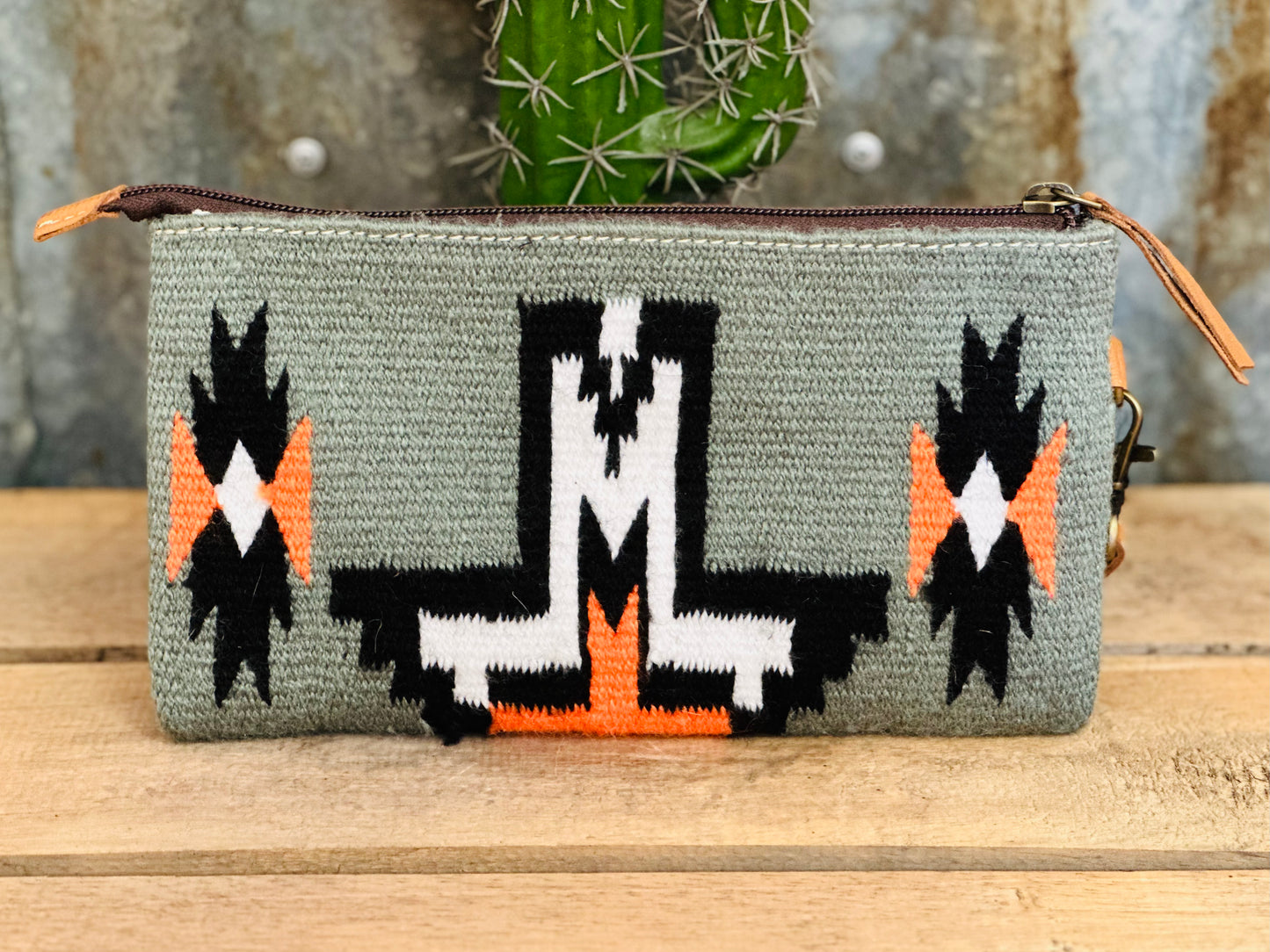 Grey Saddle Blanket Clutch with Brown Tooling Details
