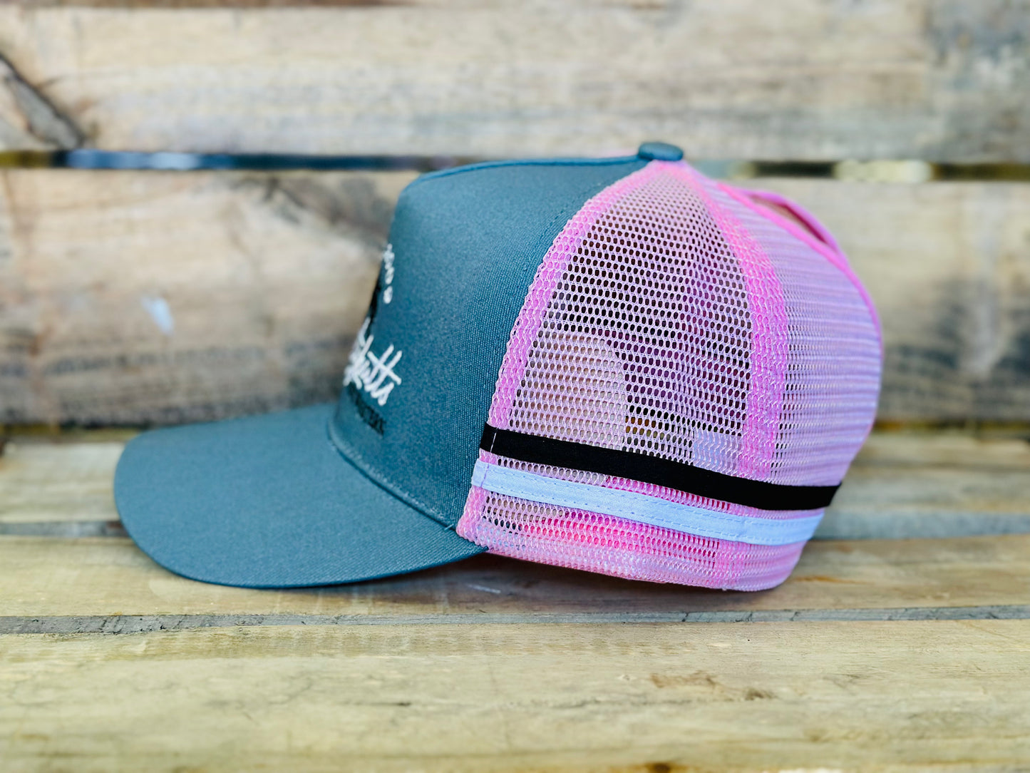 Dustybutts Trucker Cap // Ponytail // Grey & Pink