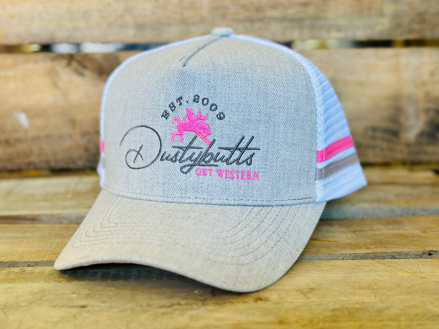 Dustybutts Trucker Cap // Grey, Pink & White