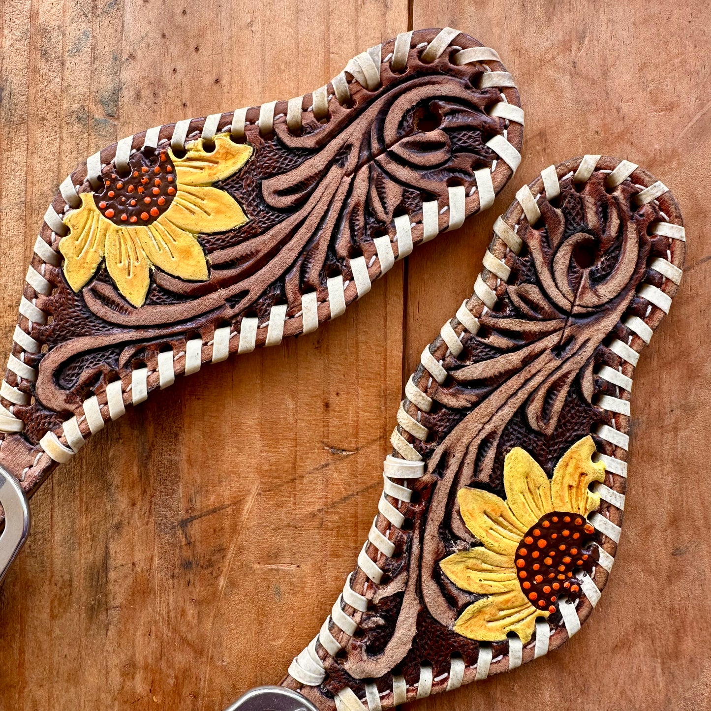 Ladies Hand Painted Sunflower Design Spur Straps