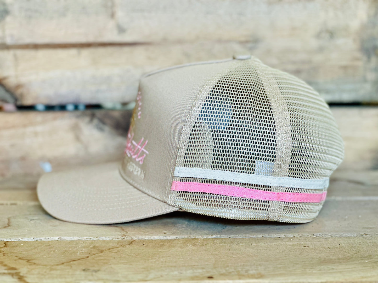 Dustybutts Trucker Cap // Tan & Pink