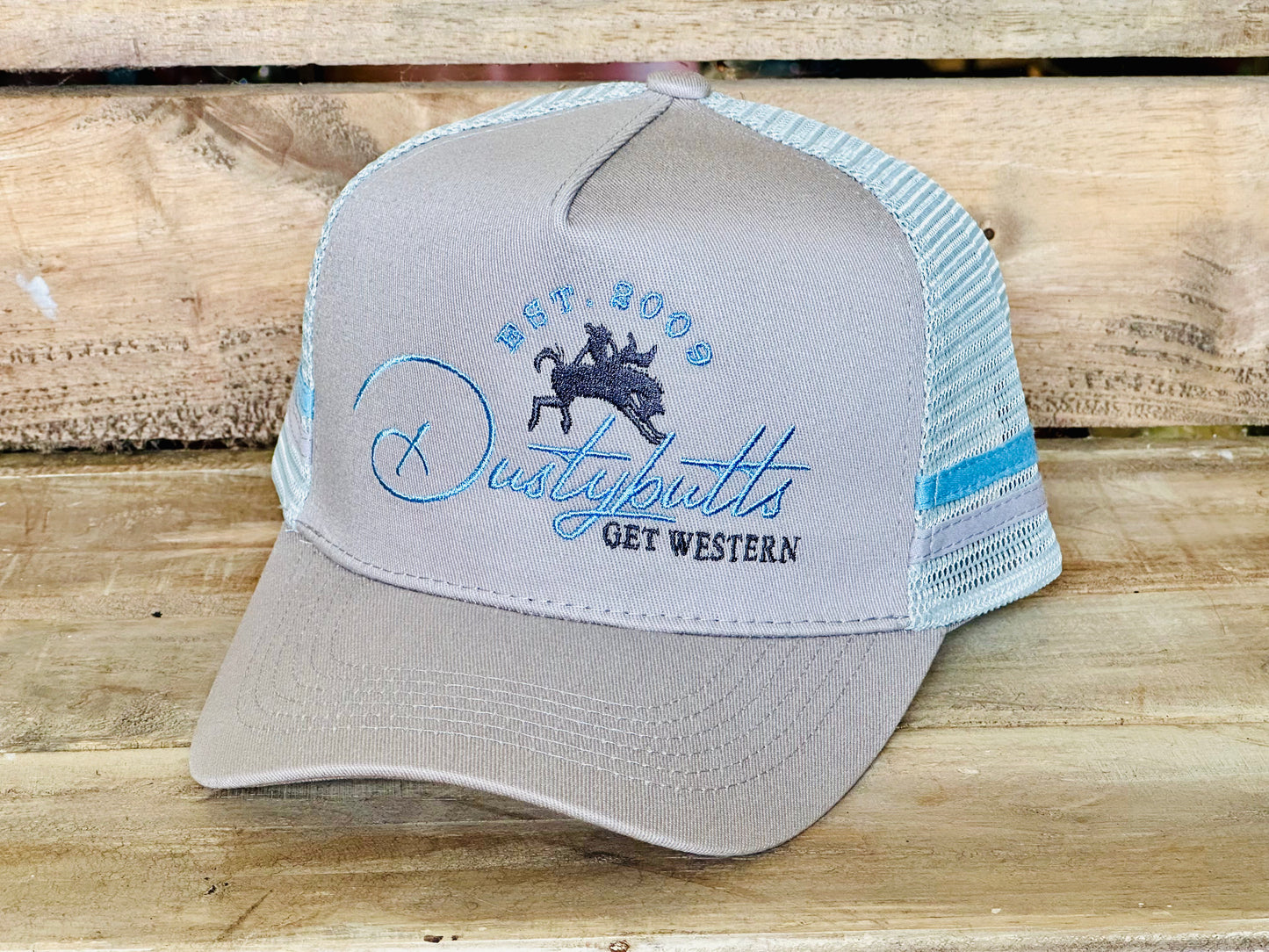 Dustybutts Trucker Cap // Light Grey & Blue