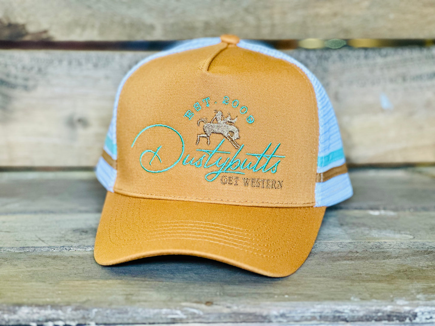Dustybutts Trucker Cap // Turquoise & Tan