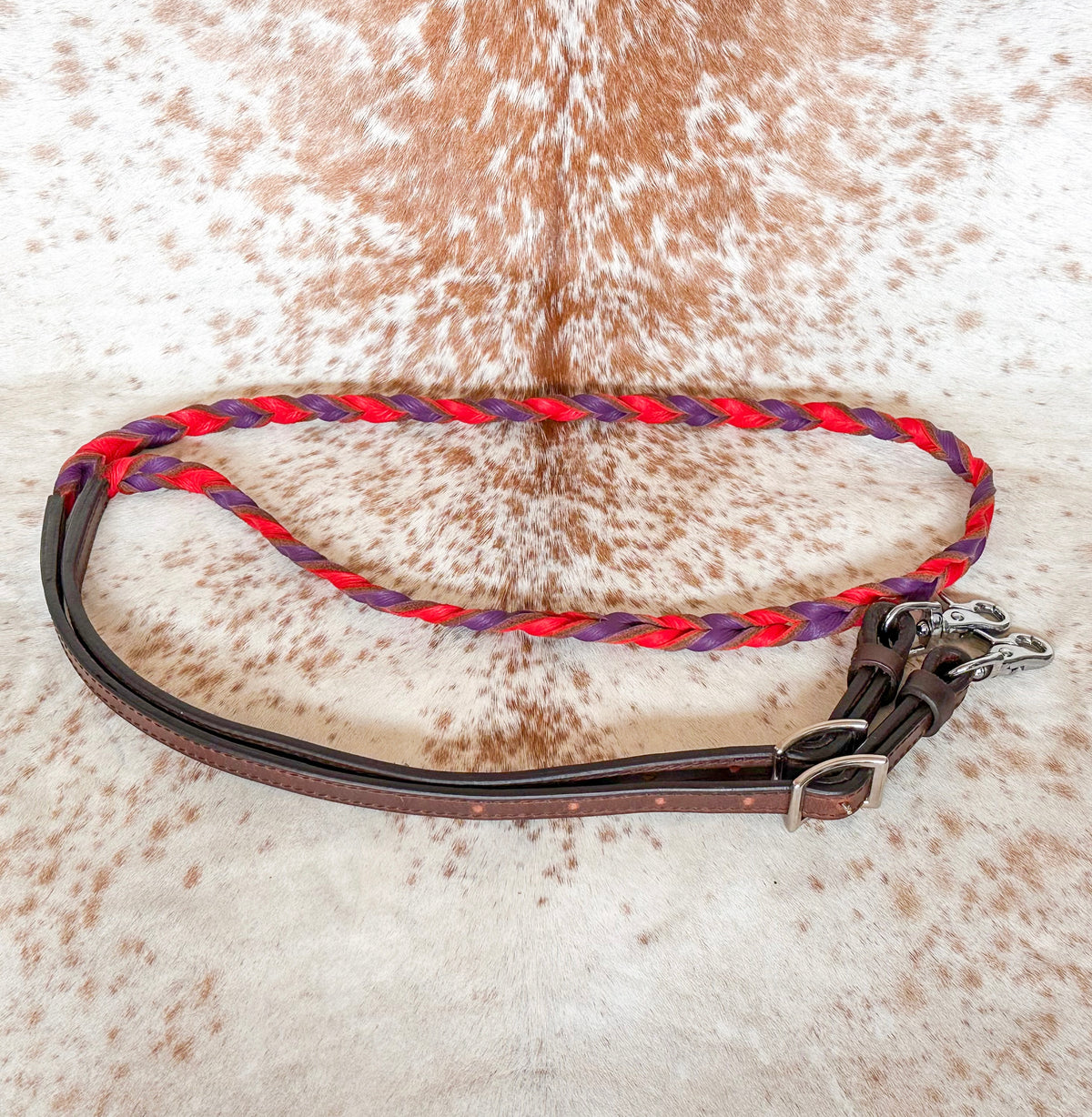 Dustybutts Twisted Bloodknot Barrel / Roping Reins - Red & Purple