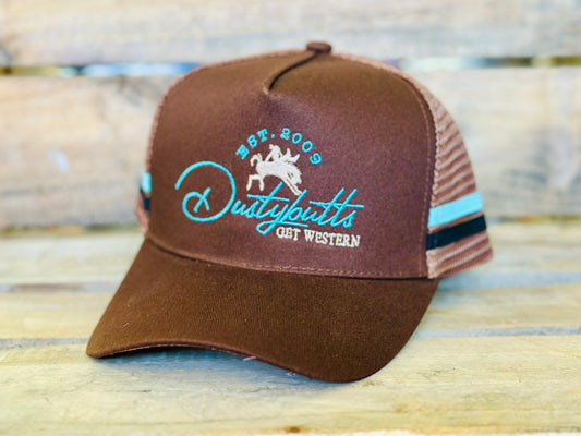 Dustybutts Trucker Cap // Ponytail // Chocolate & Turquoise