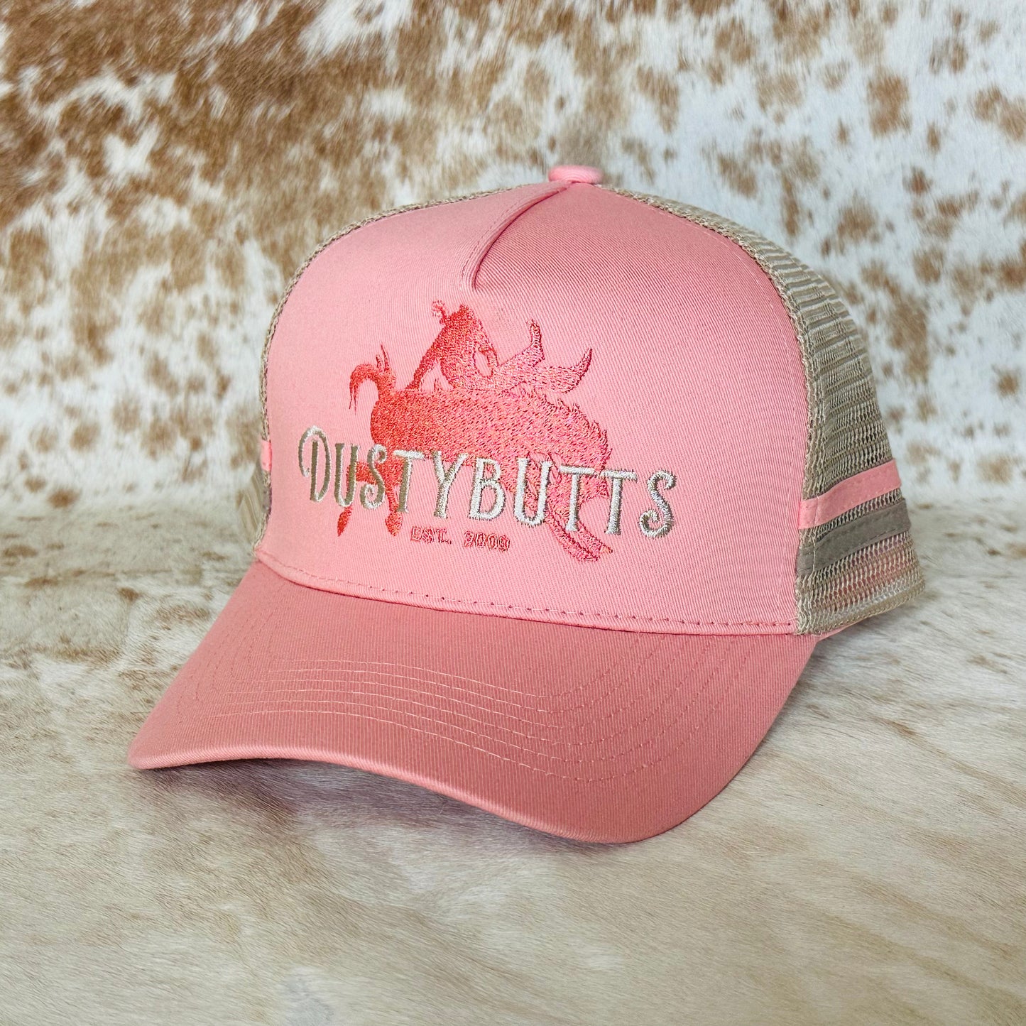 Dustybutts Trucker Cap // Ponytail // Pink & Tan